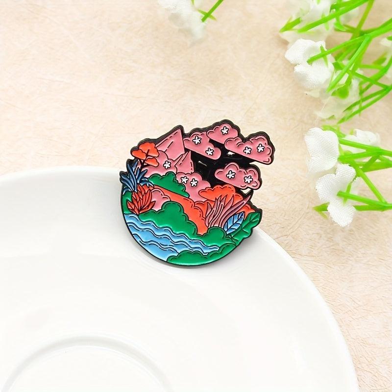 Pink Cherry Blossoms Cherry Tree Brooch for Men