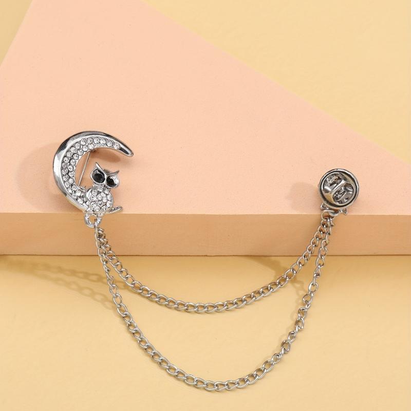 Moon Owl Brooch Alloy Artificial Diamond Clothing Accessories