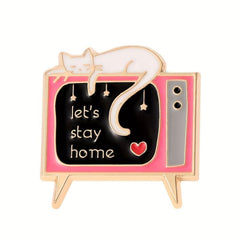 Stay Home Swing Rotten TV Cat Brooch Men