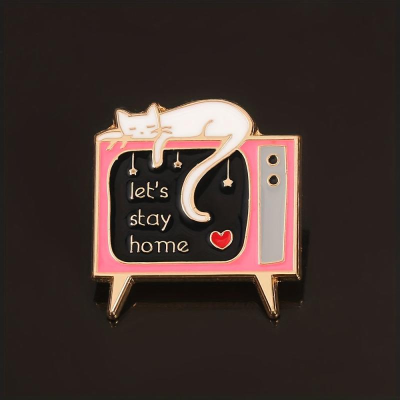 Stay Home Swing Rotten TV Cat Brooch Men