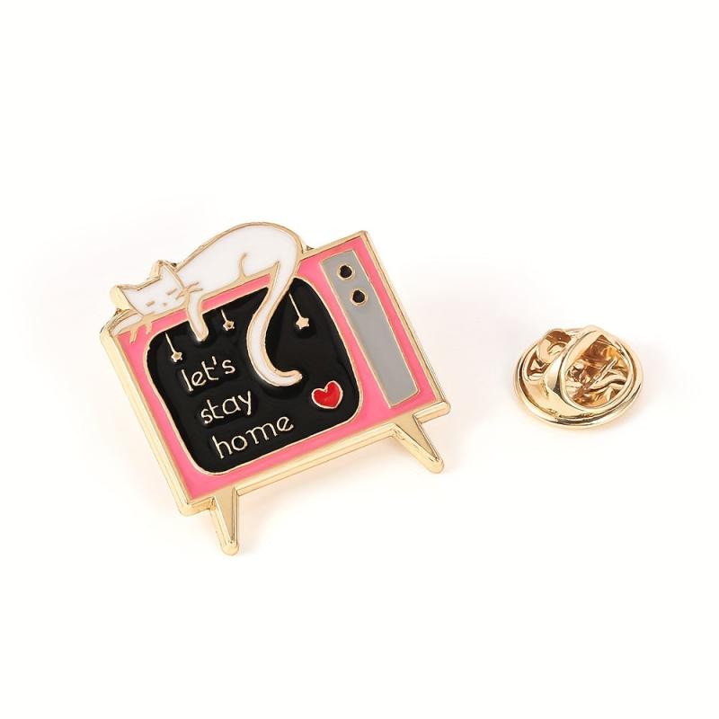 Stay Home Swing Rotten TV Cat Brooch Men