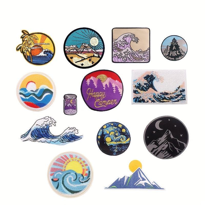 13pcs Shanhe Iron On Patches For Men Sew On Embroidered Applique Repair Patch