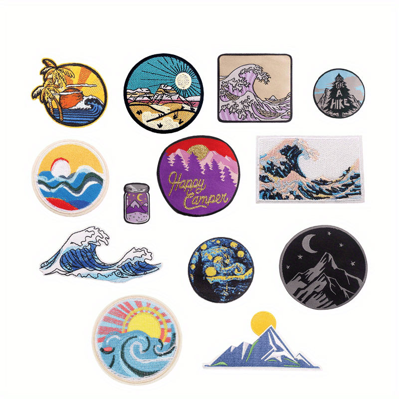 13pcs Shanhe Iron On Patches For Men Sew On Embroidered Applique Repair Patch