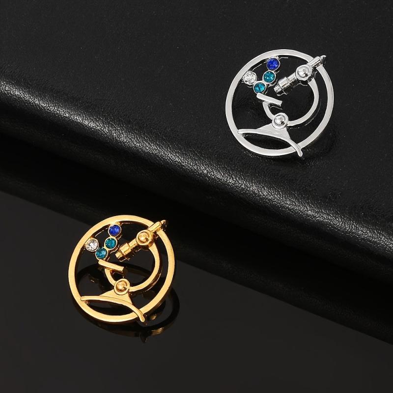 Microscope Shape Brooch With Artificial Diamond