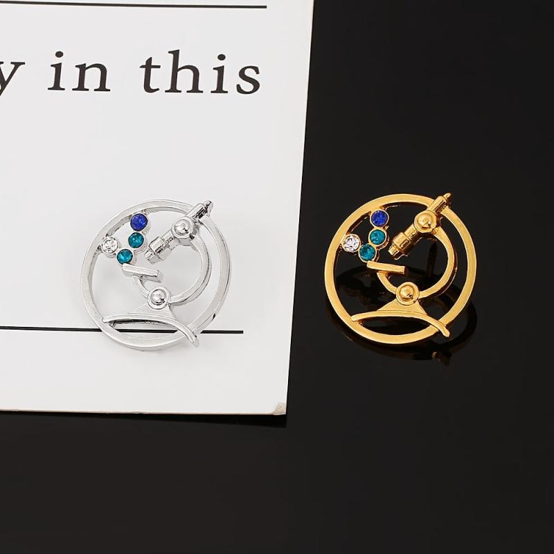 Microscope Shape Brooch With Artificial Diamond