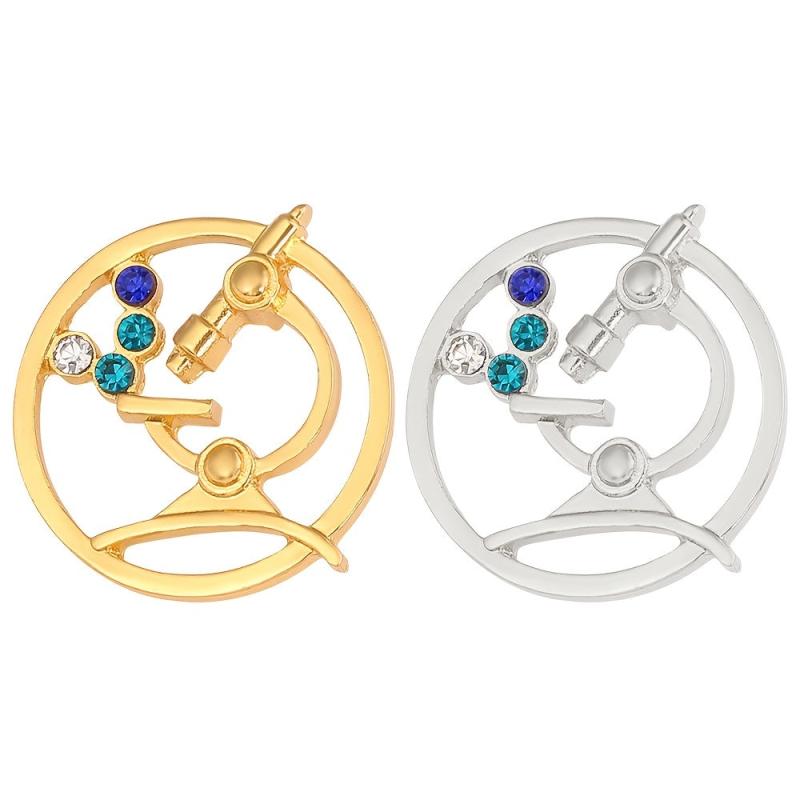 Microscope Shape Brooch With Artificial Diamond