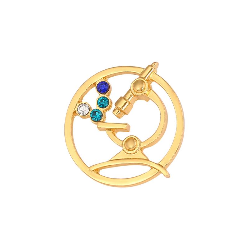 Microscope Shape Brooch With Artificial Diamond