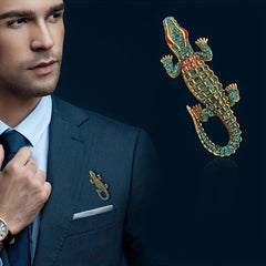 Crocodile Brooch Men's Suit Rhinestone Animal Accessories