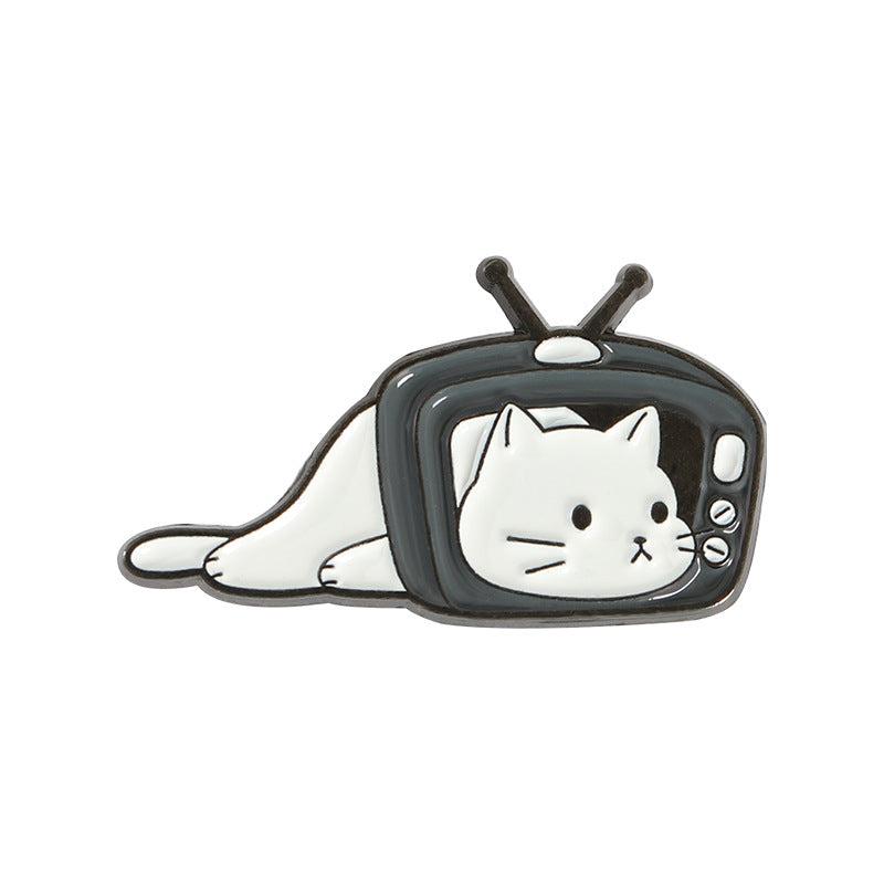 Cat Bear Head TV Box Enamel Pins Funny Animals Brooch