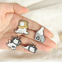 Cat Bear Head TV Box Enamel Pins Funny Animals Brooch