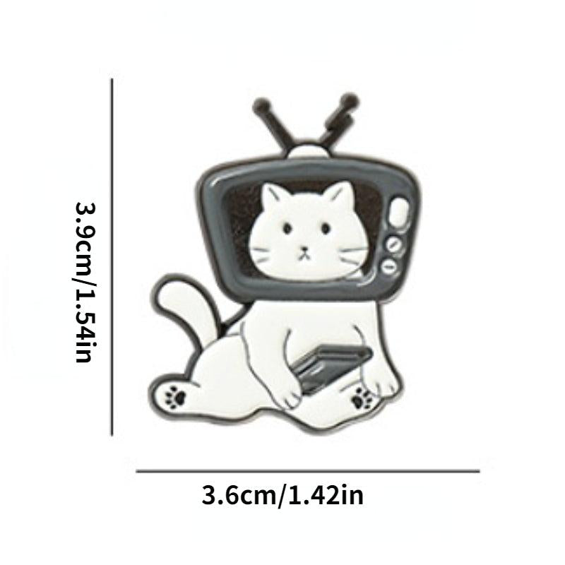 Cat Bear Head TV Box Enamel Pins Funny Animals Brooch