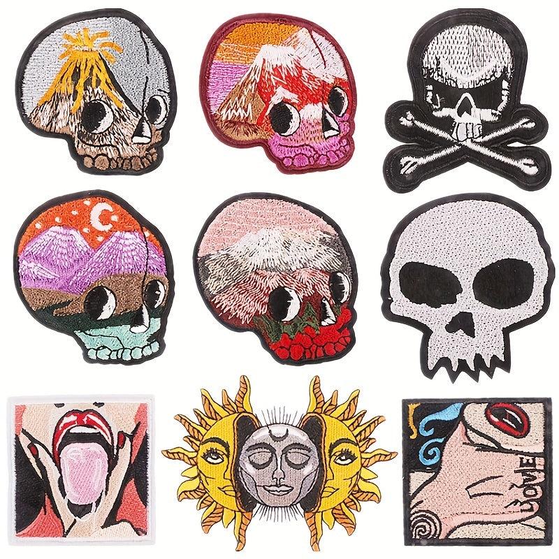 9pcs Skull Iron On Patches Sew On Embroidered Applique Repair Patch DIY Crafts