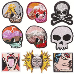 9pcs Skull Iron On Patches Sew On Embroidered Applique Repair Patch DIY Crafts