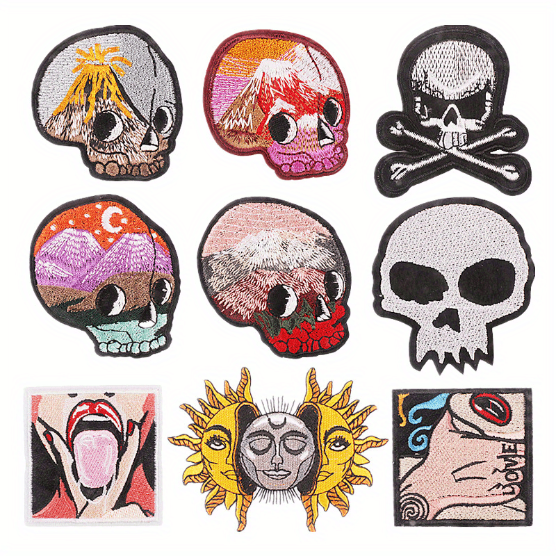 9pcs Skull Iron On Patches Sew On Embroidered Applique Repair Patch DIY Crafts