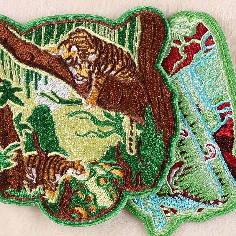2pcs Boys Tiger Dolphin Embroidery DIY Patch for Clothes Backpack Hat