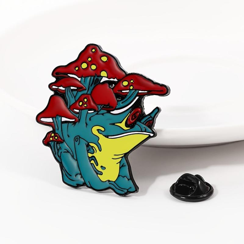 European American Frog Back Mushroom Brooch Alloy Drip Oil Frog Pin