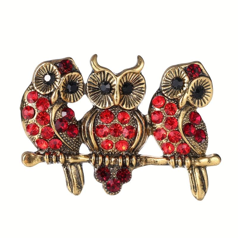Men's Vintage Owl Rhinestone Breastpin