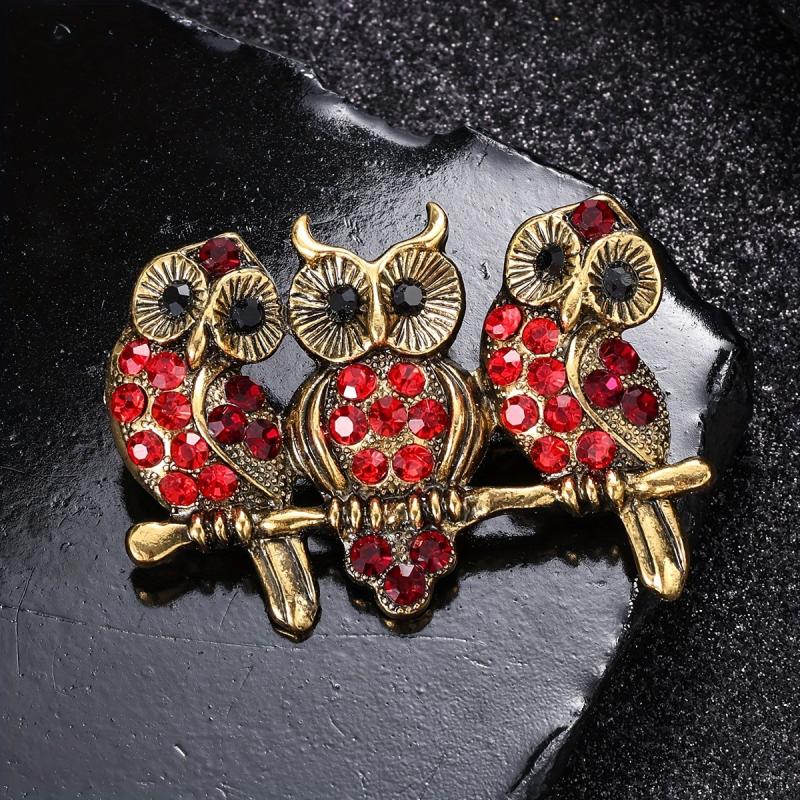 Men's Vintage Owl Rhinestone Breastpin