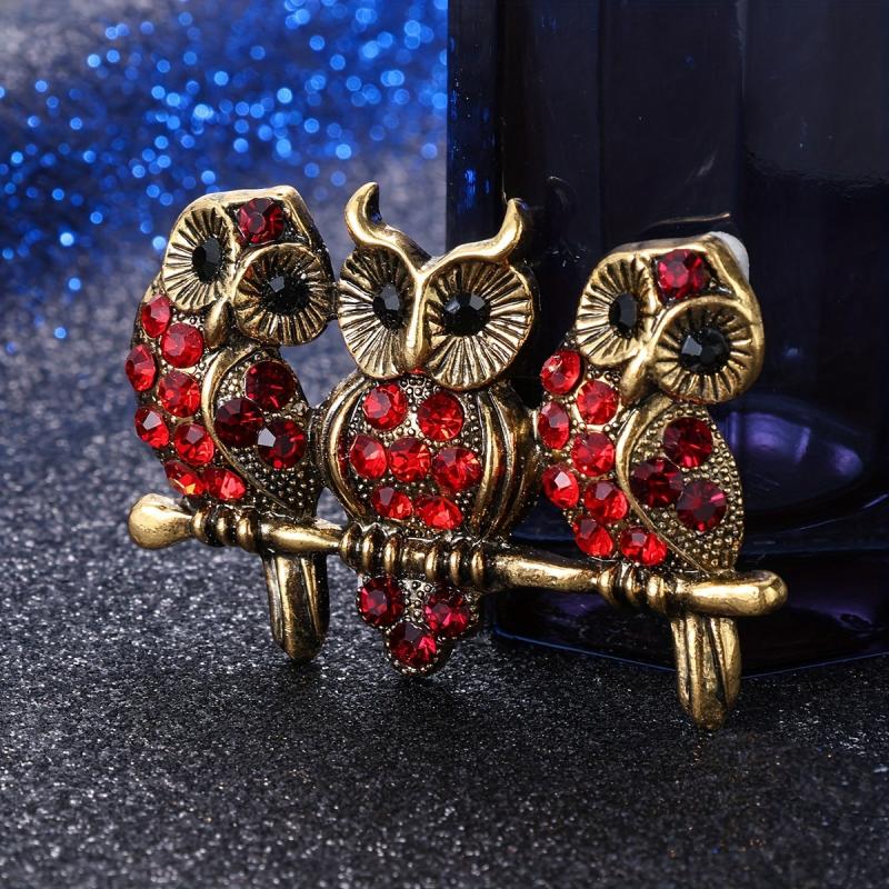 Men's Vintage Owl Rhinestone Breastpin
