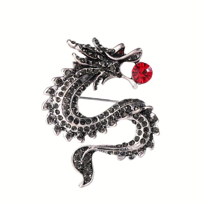 Zodiac Dragon Rhinestone Brooch - Unisex