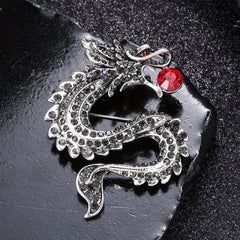 Zodiac Dragon Rhinestone Brooch - Unisex