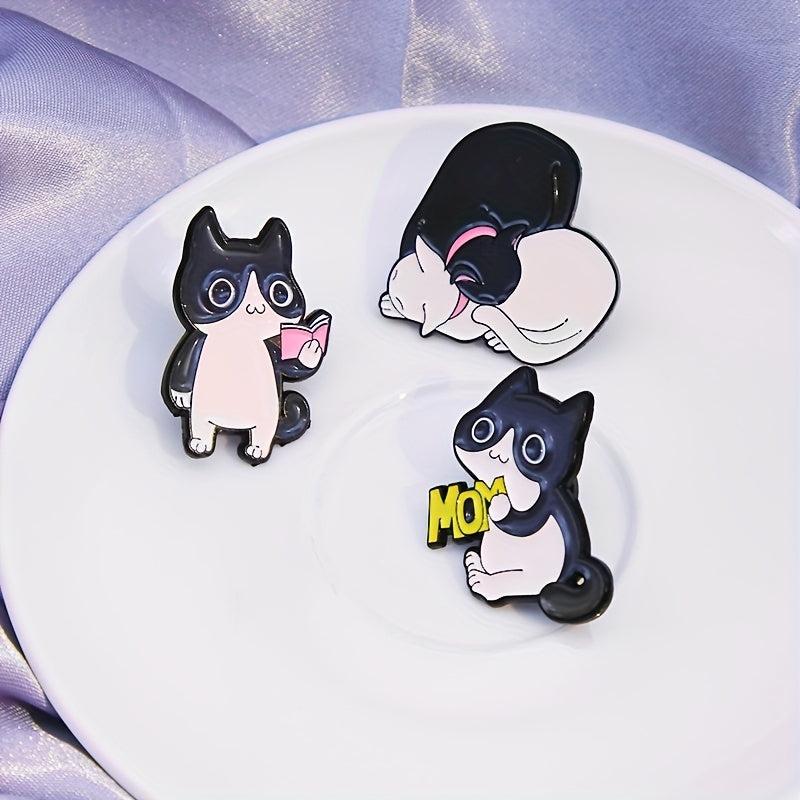 Gray & Cat Brooch Reading Cat Couple Dripping Oil Paint Alloy Jewelry Men