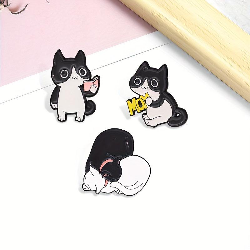 Gray & Cat Brooch Reading Cat Couple Dripping Oil Paint Alloy Jewelry Men