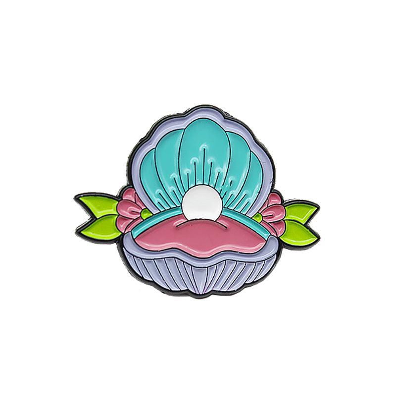 Open Shell Jewelry Box with Pearl Flower Shell Brooch
