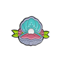 Open Shell Jewelry Box with Pearl Flower Shell Brooch