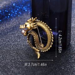 Dragon Pearl Brooch Vintage Collar Pin For Men