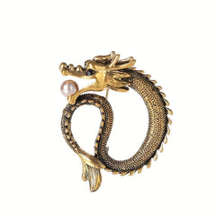Dragon Pearl Brooch Vintage Collar Pin For Men