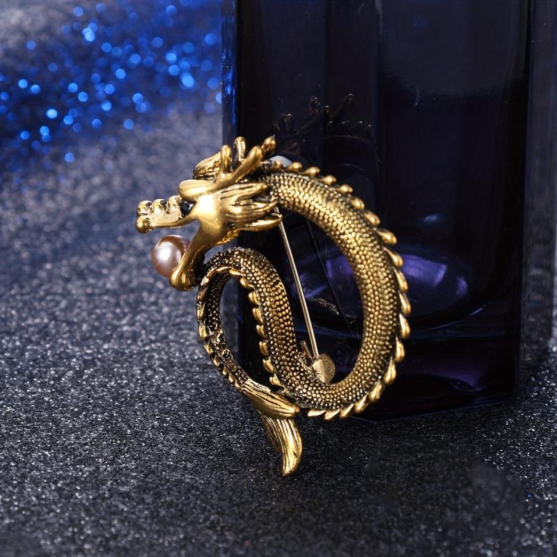 Dragon Pearl Brooch Vintage Collar Pin For Men