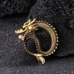 Dragon Pearl Brooch Vintage Collar Pin For Men