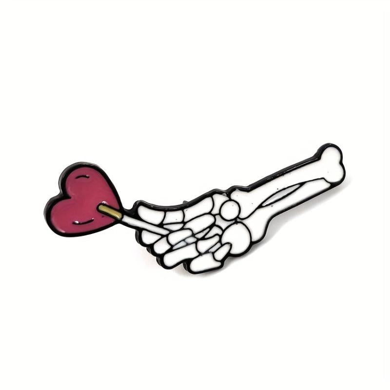 Halloween Punk Couple Brooch Love Lollipop Skeleton Hand Gift