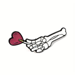 Halloween Punk Couple Brooch Love Lollipop Skeleton Hand Gift