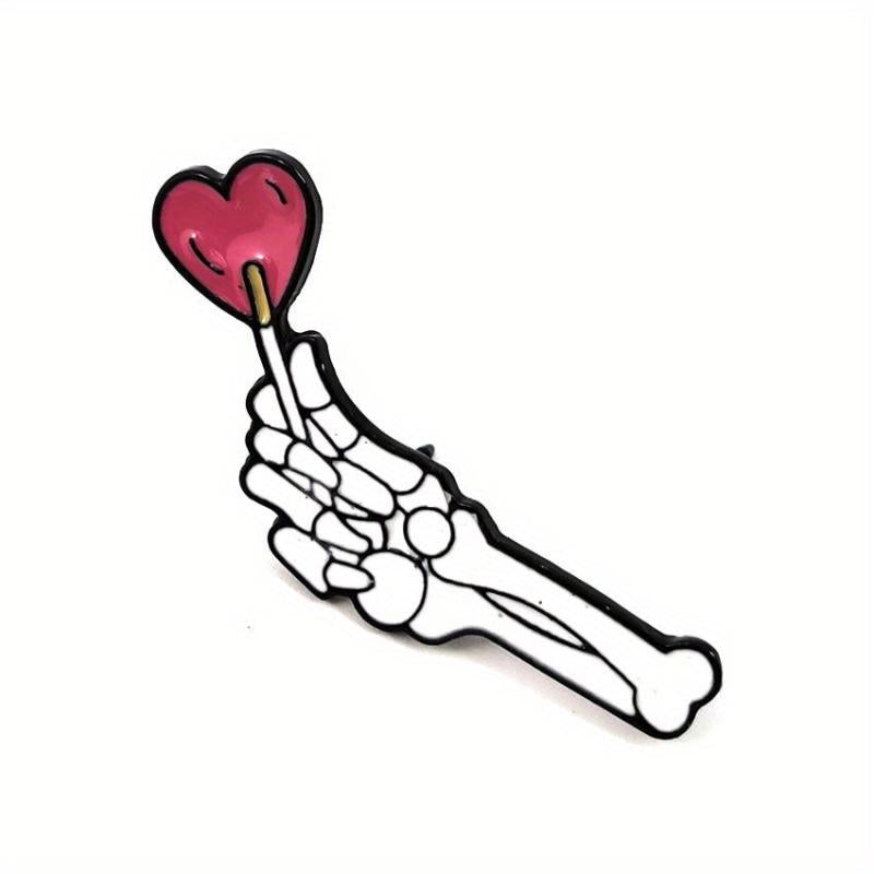 Halloween Punk Couple Brooch Love Lollipop Skeleton Hand Gift