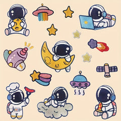 16pcs Astronaut Theme Iron On Patches Sew On Embroidered Applique Repair Patch