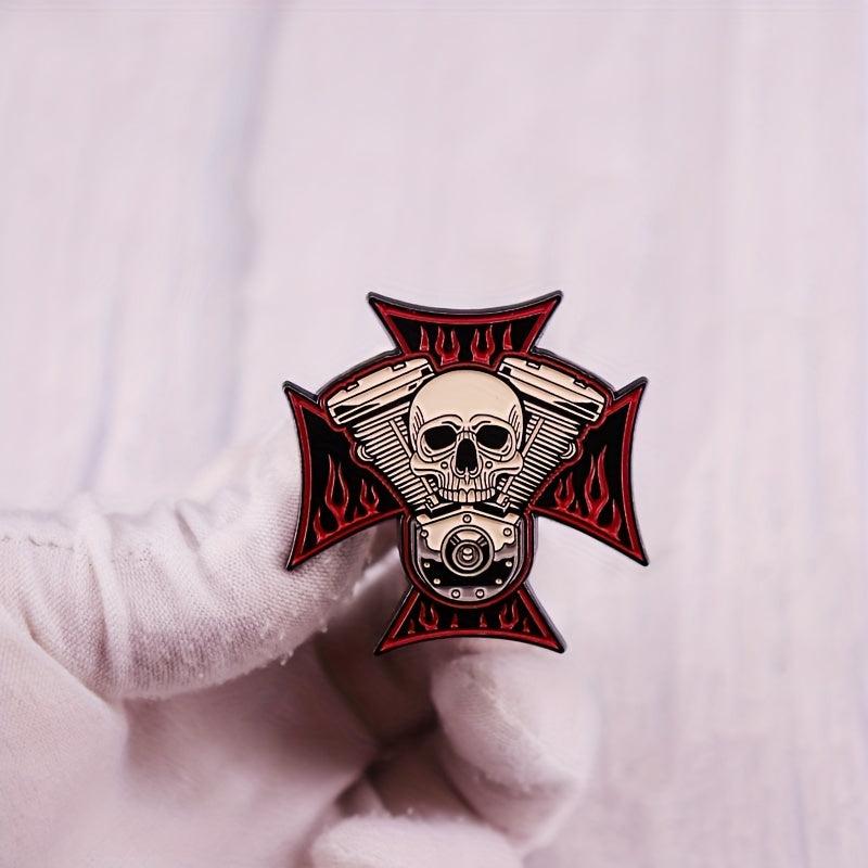 Engine Skull Brooch Cross Badge for Men