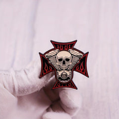 Engine Skull Brooch Cross Badge for Men