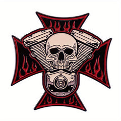 Engine Skull Brooch Cross Badge for Men