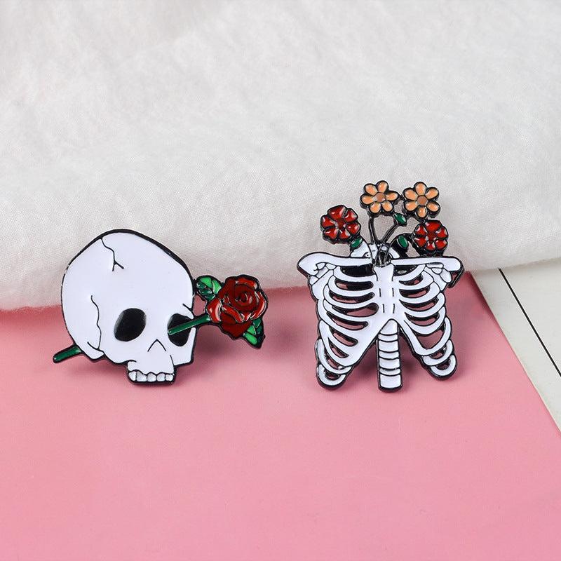 Skeleton Rose Brooch Enamel Pin Gothic Romantic Accessories