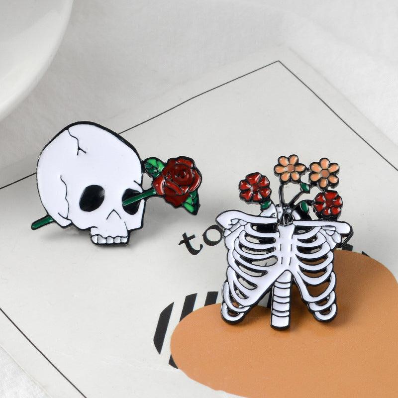 Skeleton Rose Brooch Enamel Pin Gothic Romantic Accessories