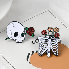 Skeleton Rose Brooch Enamel Pin Gothic Romantic Accessories