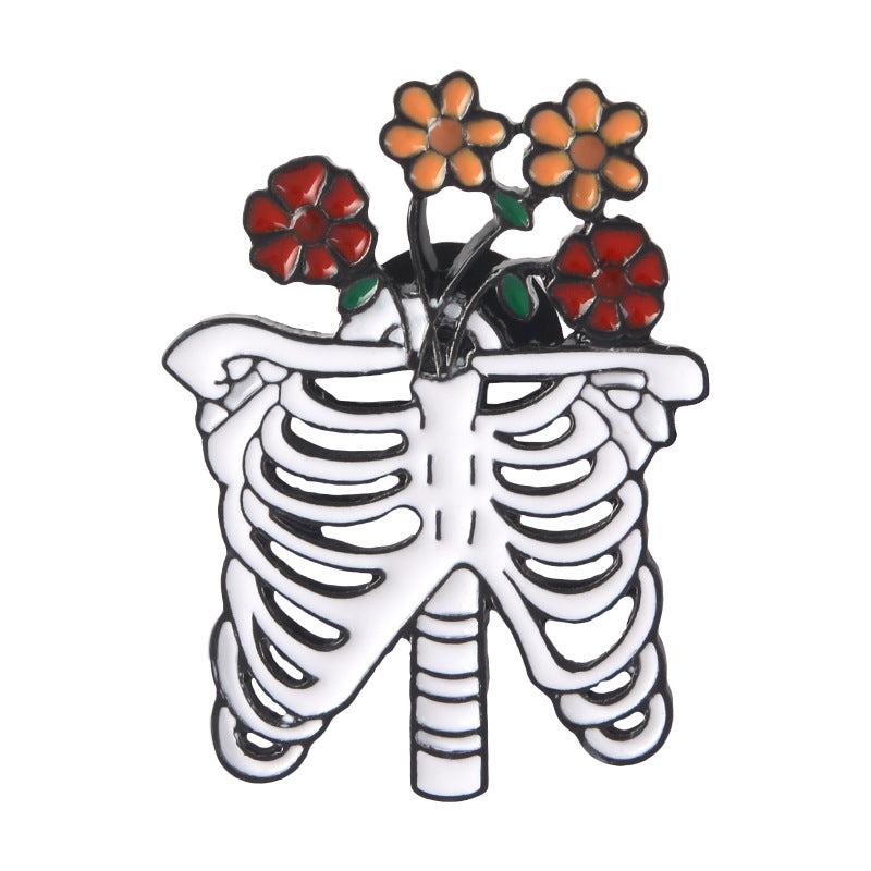 Skeleton Rose Brooch Enamel Pin Gothic Romantic Accessories