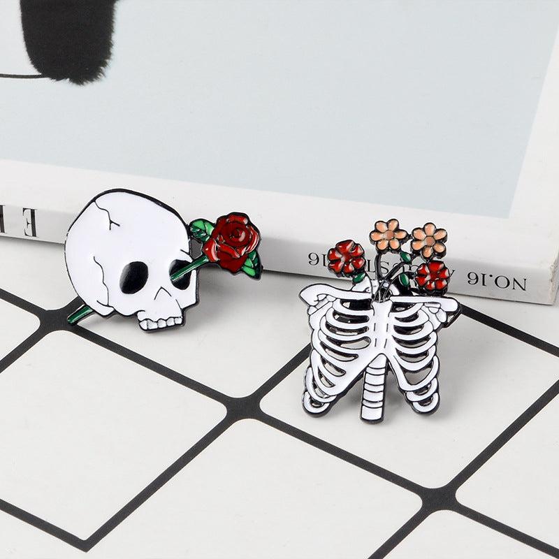 Skeleton Rose Brooch Enamel Pin Gothic Romantic Accessories