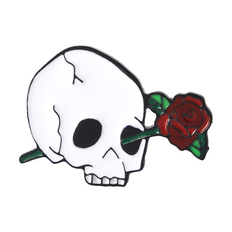 Skeleton Rose Brooch Enamel Pin Gothic Romantic Accessories