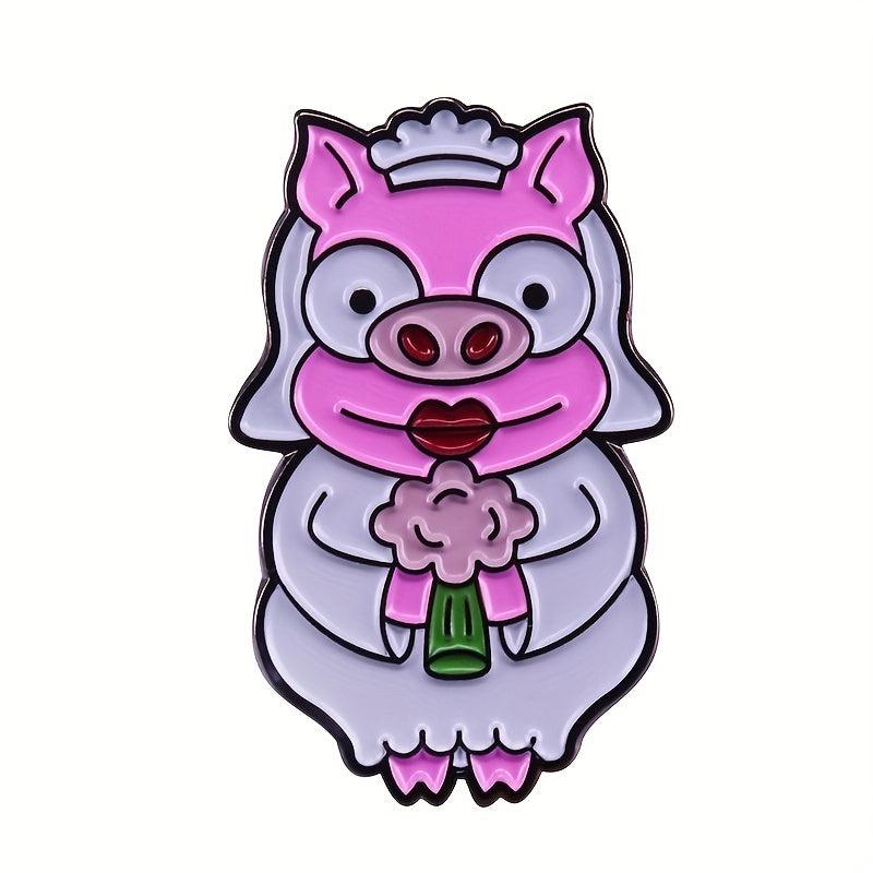 Animated Piggy Bride and Groom Brooch for Kids