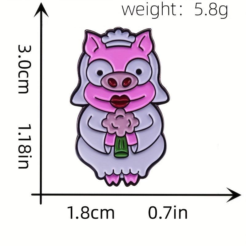 Animated Piggy Bride and Groom Brooch for Kids