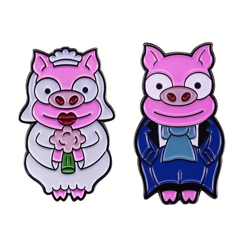 Animated Piggy Bride and Groom Brooch for Kids
