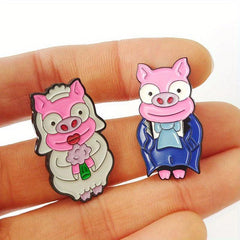 Animated Piggy Bride and Groom Brooch for Kids